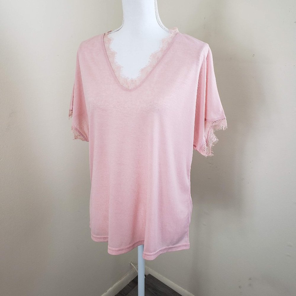 Belinda Eyelash Lace Trim Short Sleeve Top Large - Picture 9 of 9